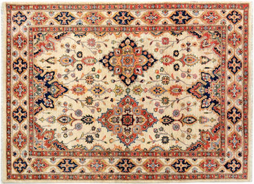 handmade Traditional Kafkaz Chobi Ziegler Ivory Blue Hand Knotted RECTANGLE 100% WOOL area rug 5 x 7